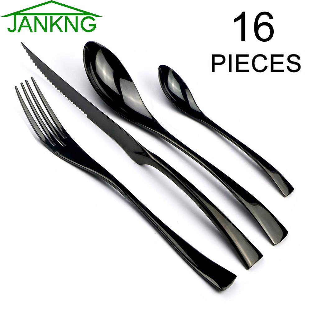 Commercial Kitchen Knives - JANKNG 16Pcs Stainless Steel Dinnerware Set